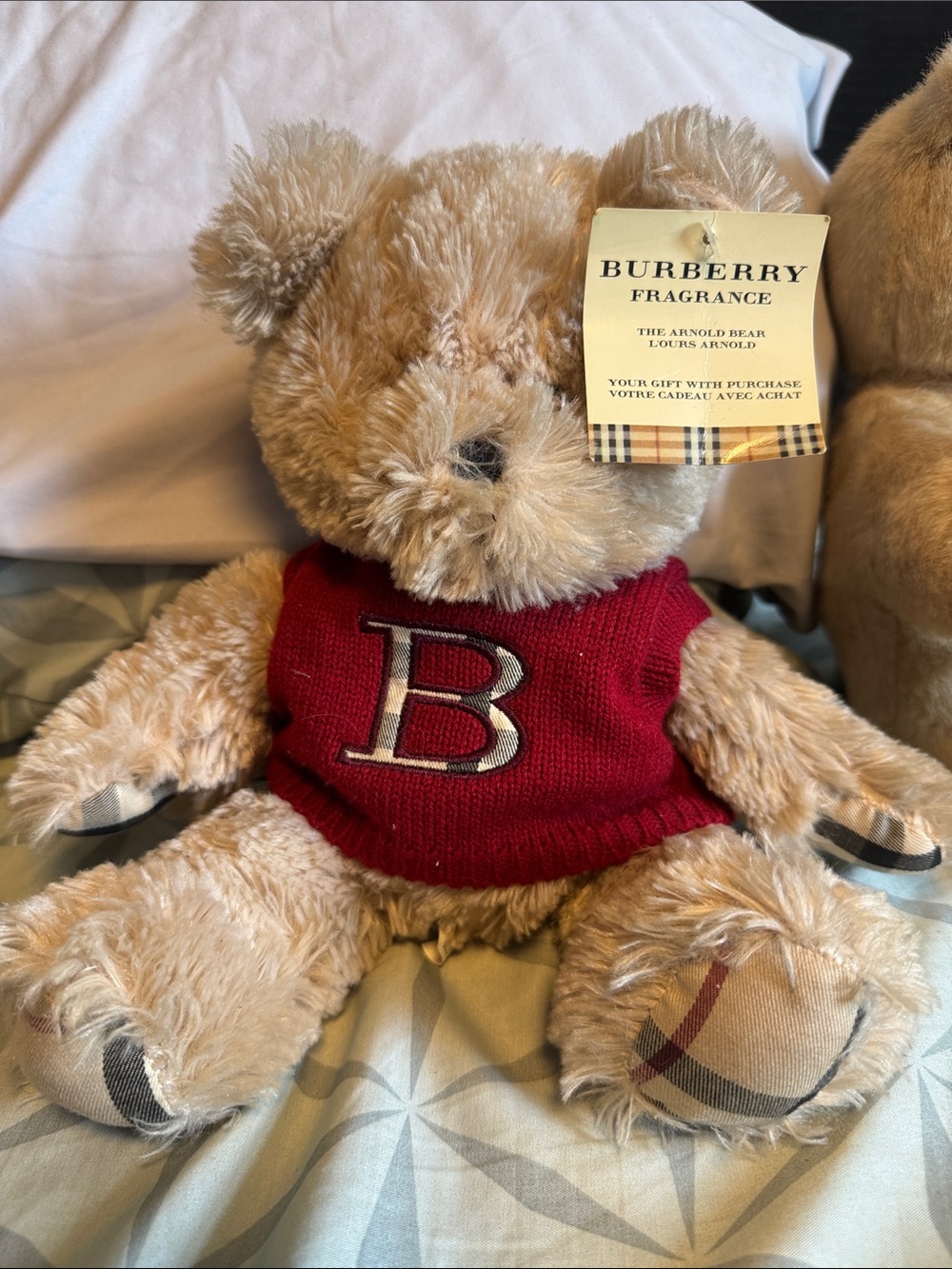 Burberry Beige Plush Bear with Red 'B' Knit Sweater